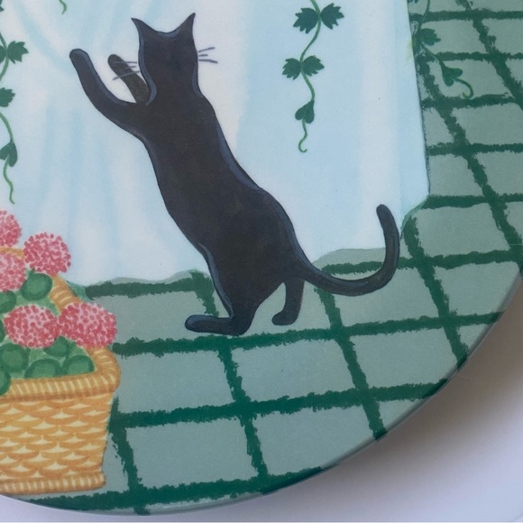 MEBEL Black Cat Trivet Made In Italy Melamine 7.75” EUC Flowers Plants Tray Dish - Picture 6 of 15